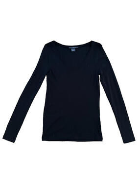 Ralph Lauren Sport Pony Logo Black Basic Tee Long Sleeve T-Shirt V-Neck Pima XL